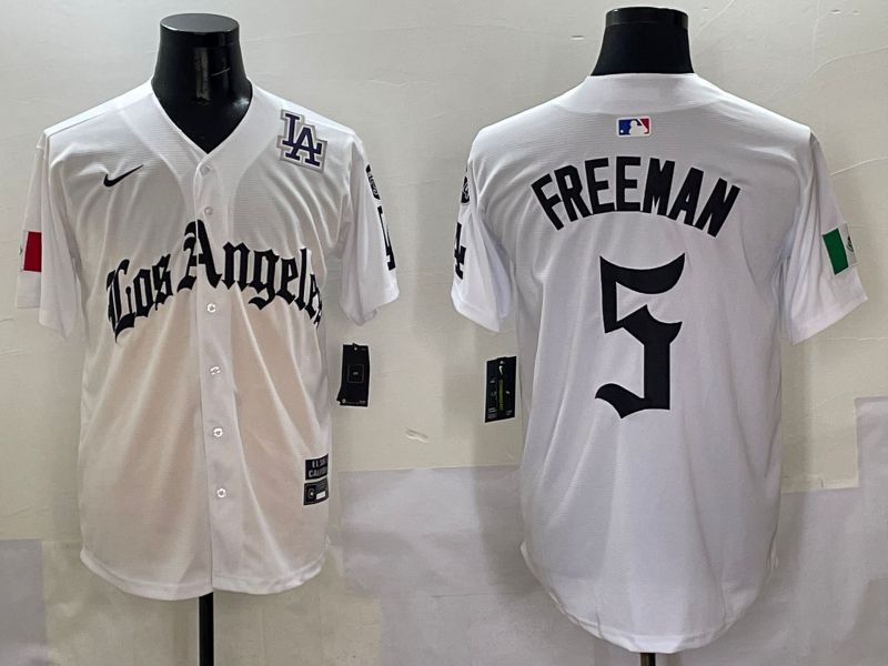 Men Los Angeles Dodgers #5 Freeman White Five generations Joint Name 2025 Nike MLB Jersey style 10->los angeles dodgers->MLB Jersey